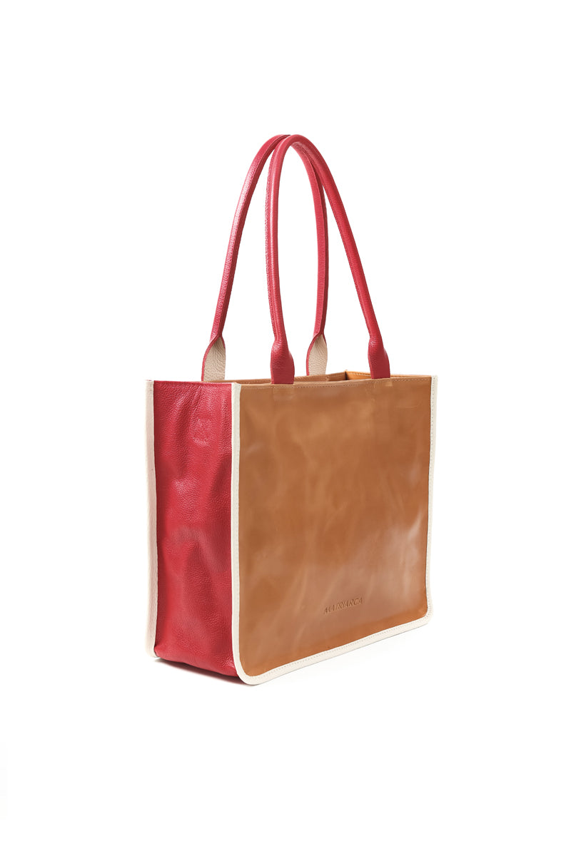 Cartera Bruna Tricolor <br/> Camel · roja · marfil