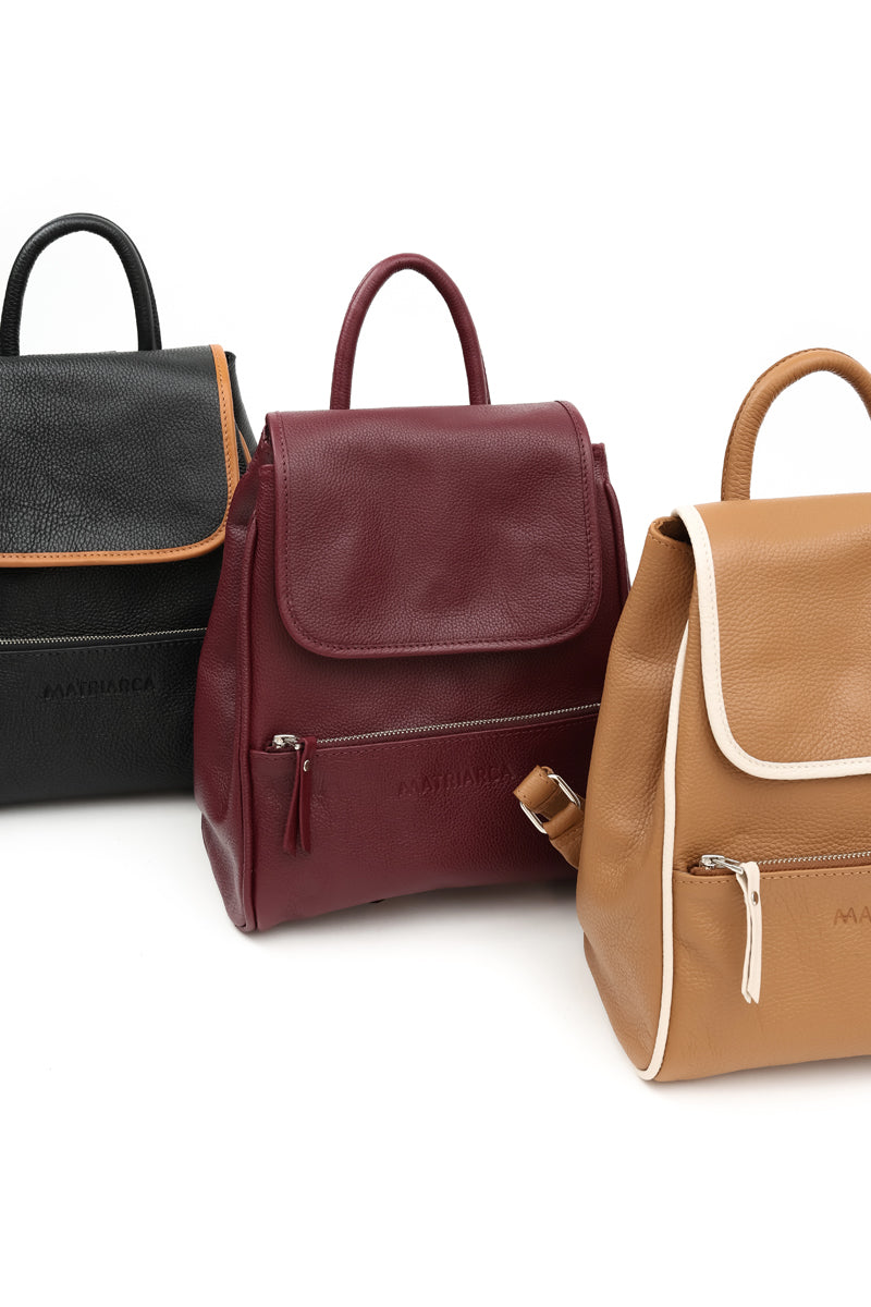 Mochila Irene <br/> Camel con vivo Marfil