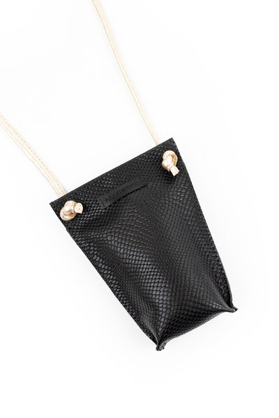 Porta celular Sofía <br/> texturado negro con champaña