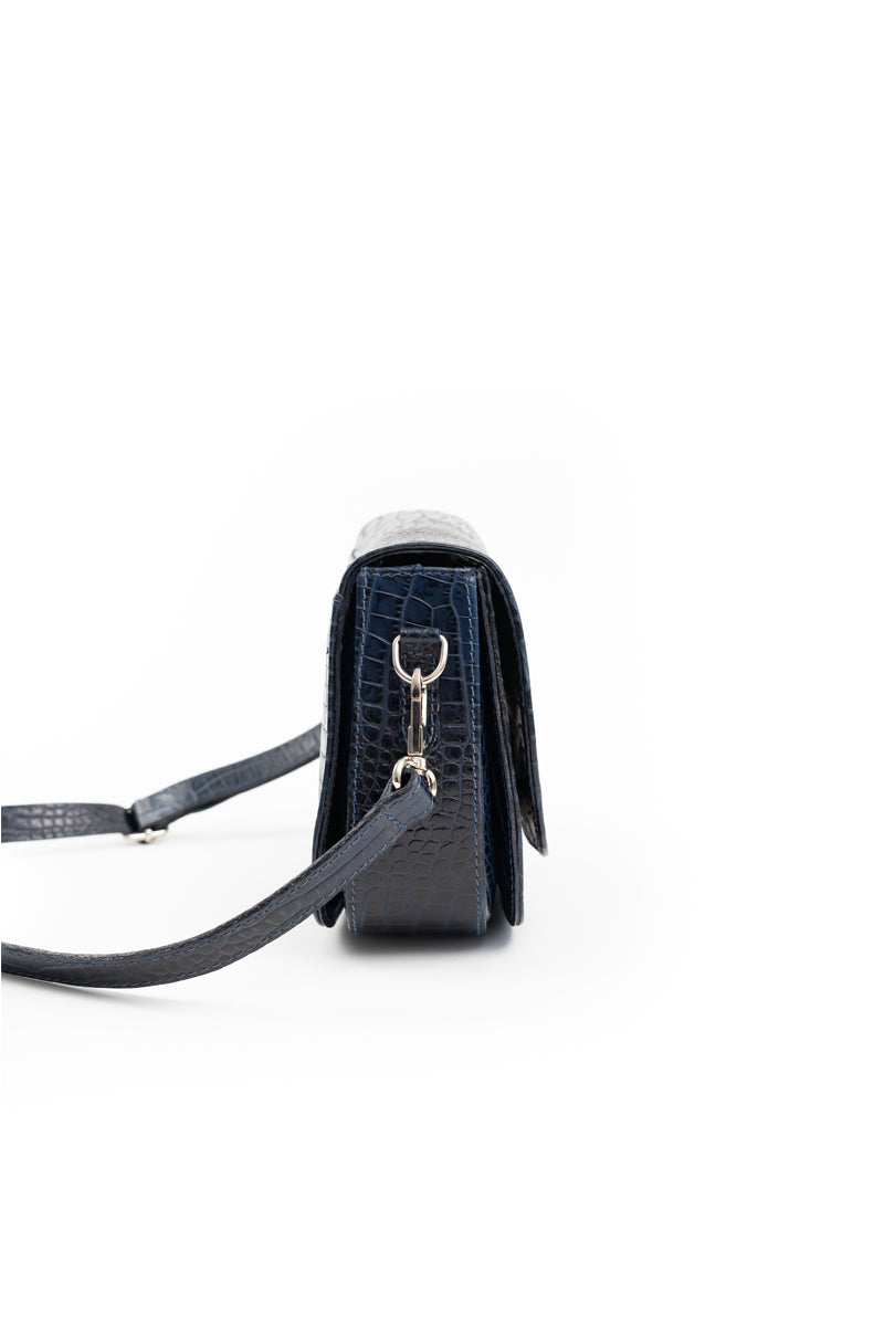 Cartera Amanda <br/> croco azul marino