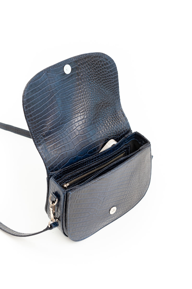Cartera Amanda <br/> croco azul marino