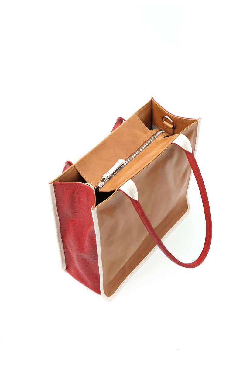 Cartera Bruna Tricolor &lt;br/&gt; Camel · roja · marfil