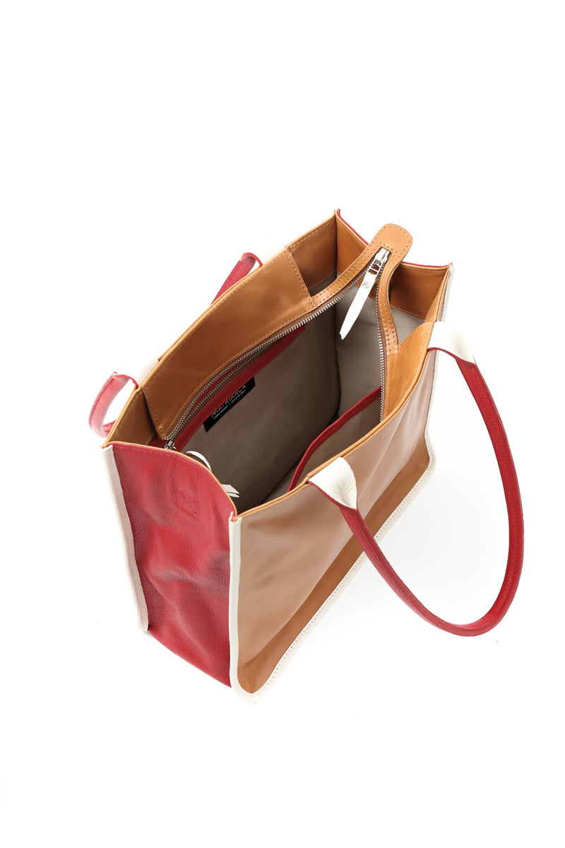 Cartera Bruna Tricolor &lt;br/&gt; Camel · roja · marfil