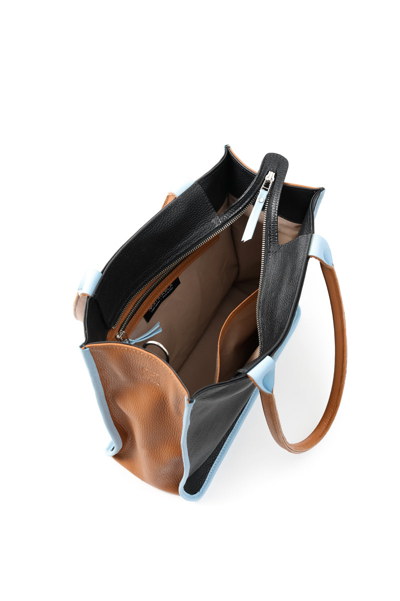 Cartera Bruna Tricolor <br/> Negra · camel · celeste