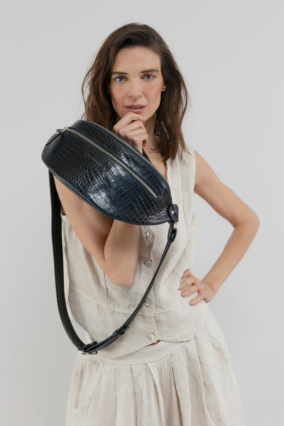Riñonera Filippa <br/> Croco Azul marino