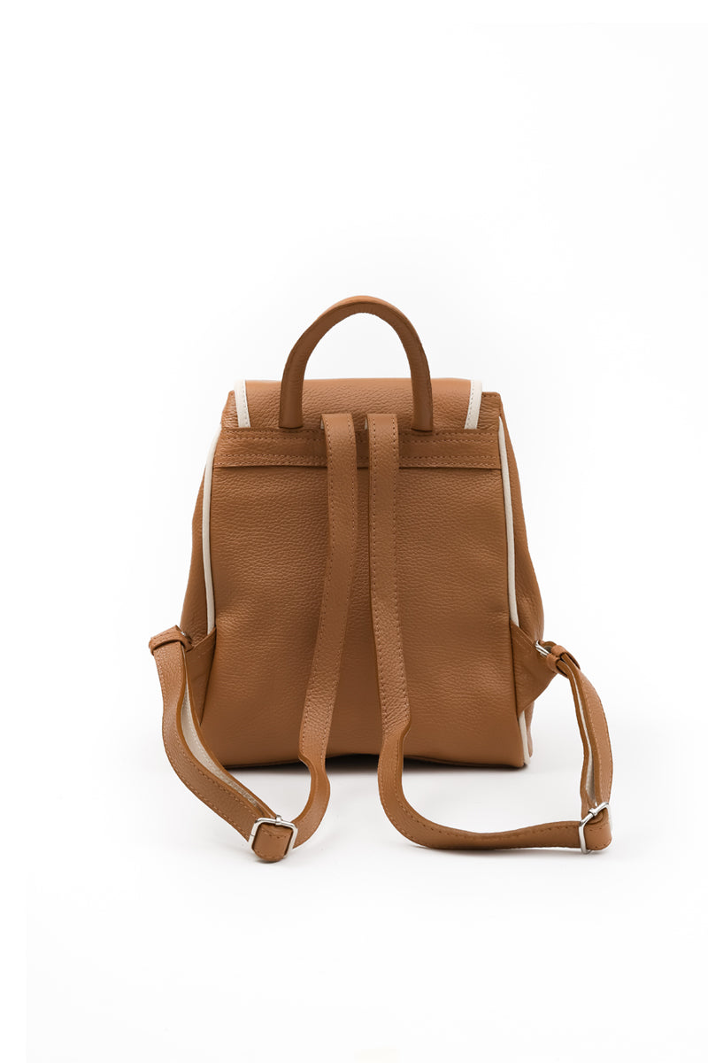 Mochila Irene <br/> Camel con vivo Marfil