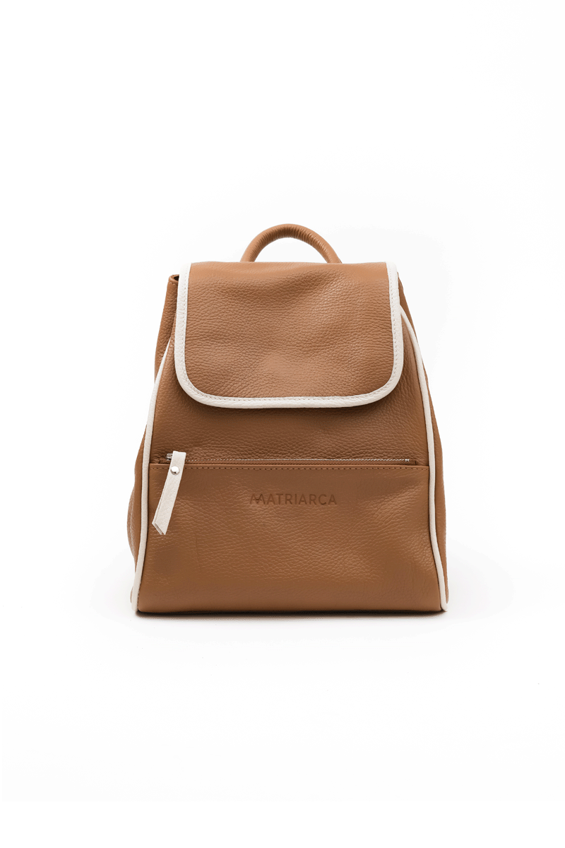 Mochila Irene <br/> Camel con vivo Marfil