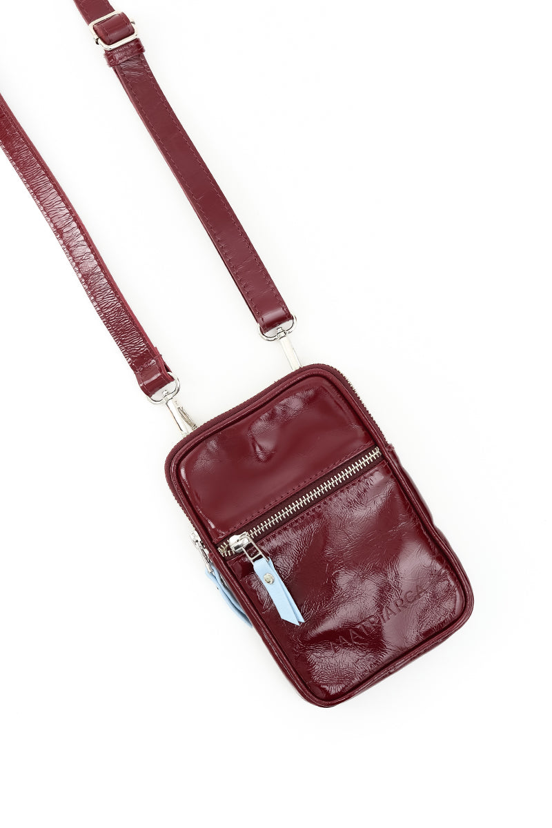 Porta celular Mae <br/> richato burdeo con celeste