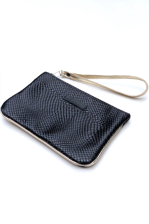 Mini Clutch<br/> Negro texturado con dorado