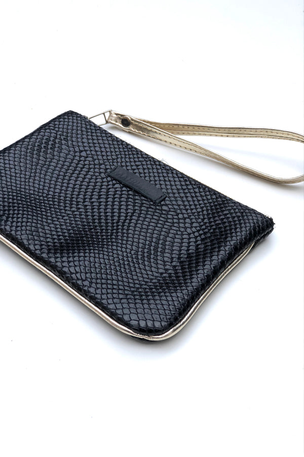 Mini Clutch<br/> Negro texturado con dorado