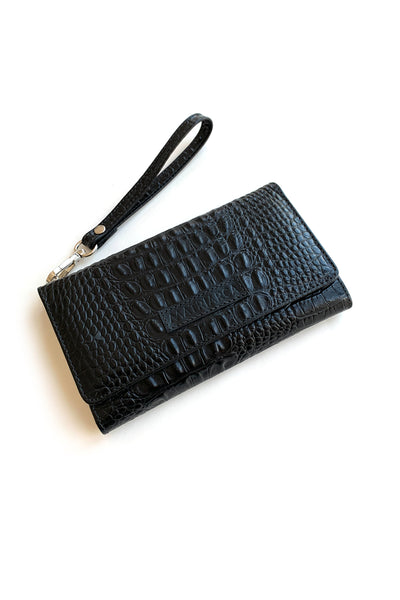 Billetera Grande <br/> Caimán negro con champaña