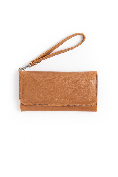 Billetera Petra <br/> Camel con verde limón
