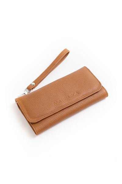Billetera Petra <br/> Camel con verde limón